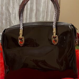 Elegant Dark Brown Patent Leather Handbag